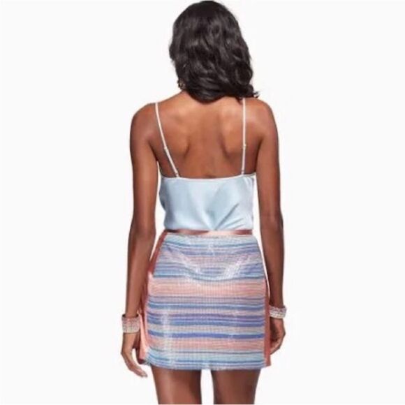 RAMY BROOK Skirt NWT Kate exclusive Chainmail Metallic Satin Mini Pink Blue  XS - Picture 2 of 14